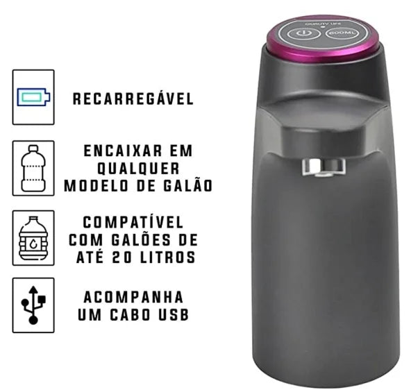 Garrafa de bomba elétrica, galão de água, 20 litros, dispensador recarregável usb premium (2 botões)-Neverdie Store