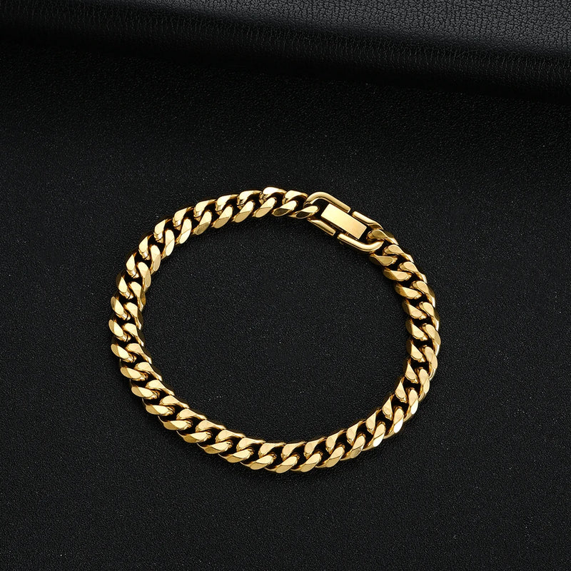 Largura 8mm 316l titânio aço dourado preto corrente cubana pulseira moda hip hop jóias masculinas