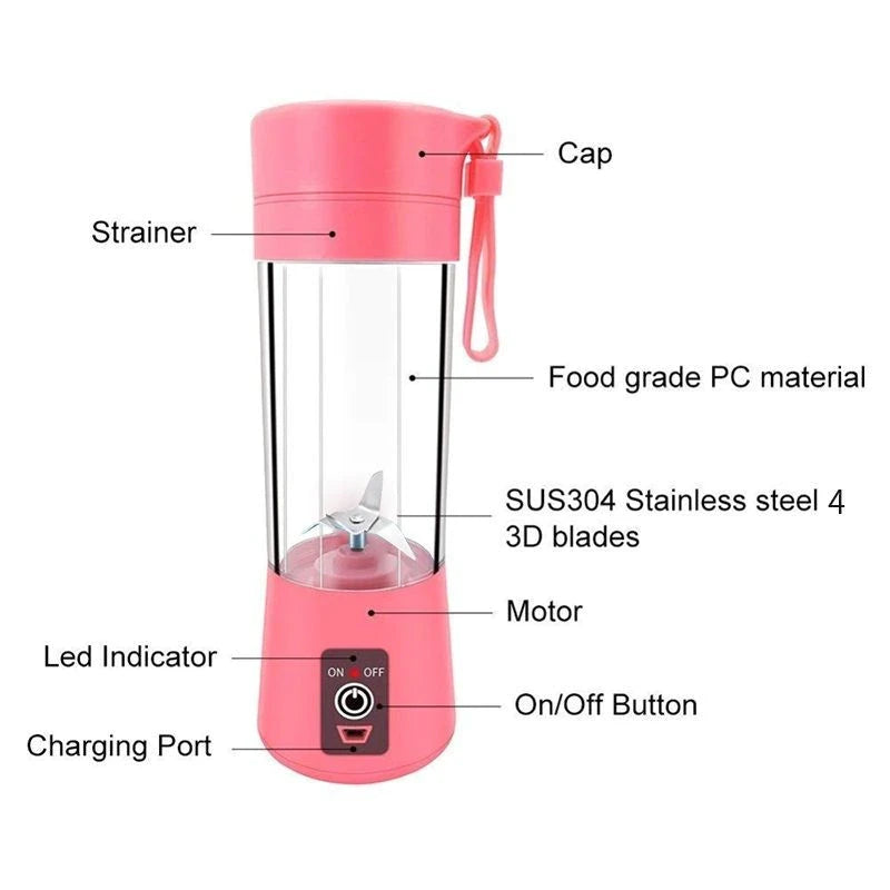 Mini Portable Blender Shake Take Juice Cup 6 Blades Rechargeable