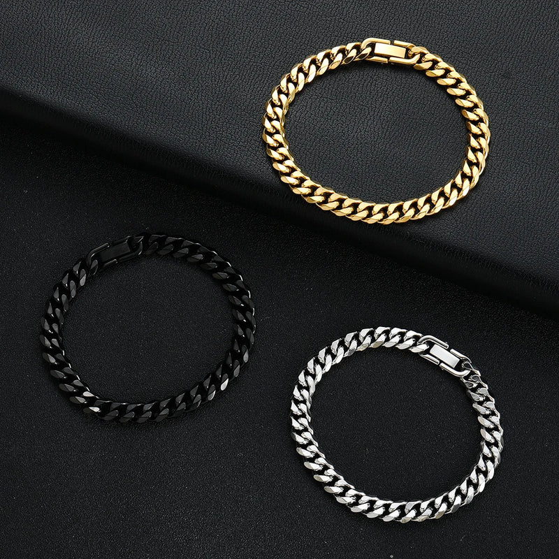 Largura 8mm 316l titânio aço dourado preto corrente cubana pulseira moda hip hop jóias masculinas