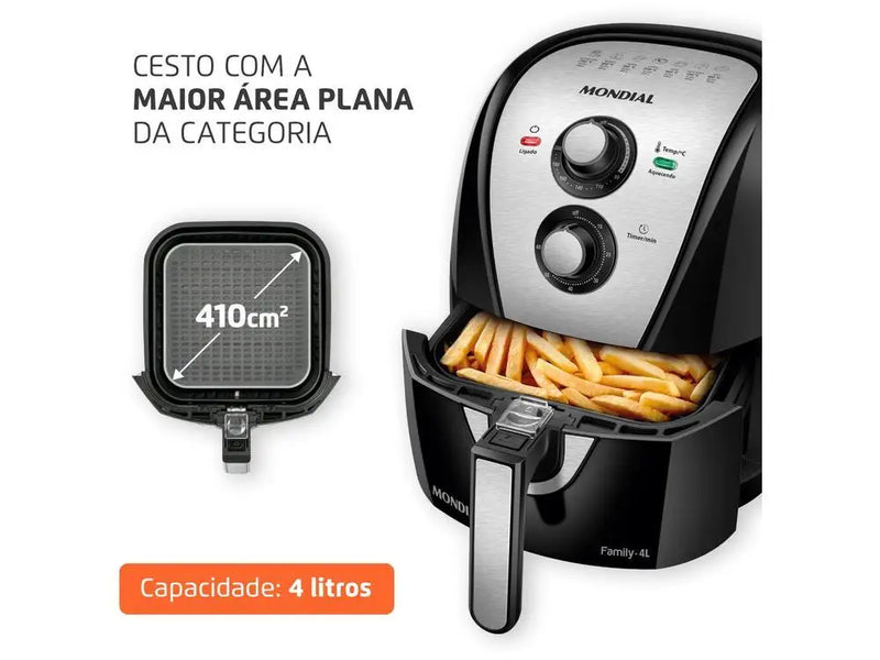 Fritadeira Elétrica Sem Óleo/Ar Fritadeira Mondial Family AFN-40-BI Preta 4L com Temporizador - 110V