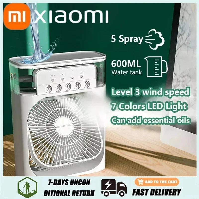 Xiaomi novo mini ventilador portátil condicionadores de ar usb ventilador elétrico refrigerador de ar led luz noturna névoa de água diversão 3 em 1 umidificador de ar