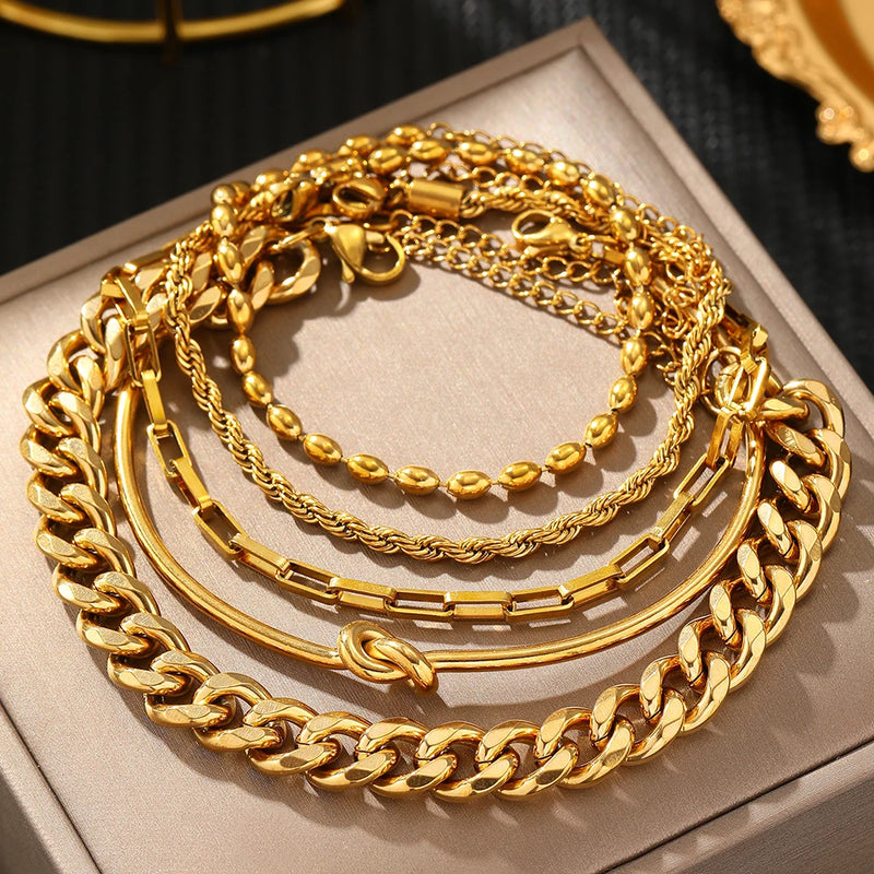 Pulseiras de aço inoxidável conjunto moda atmosfera corrente lindo conjunto de pulseiras para mulheres jóias recomendações de presente de luxo