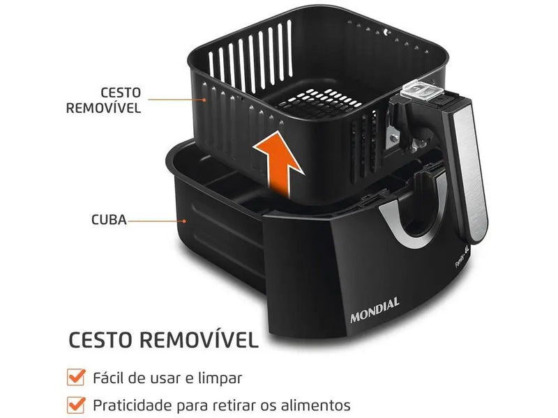 Fritadeira Elétrica Sem Óleo/Ar Fritadeira Mondial Family AFN-40-BI Preta 4L com Temporizador - 110V