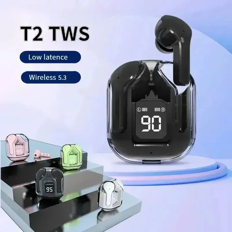 T2 tws fone de ouvido sem fio bluetooth transparente enc power display digital som estéreo para todos os smartphones